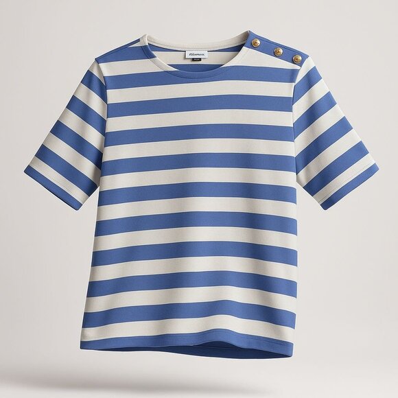 J.Crew Tops - J.Crew Factory Short-Sleeve Striped Button-Shoulder Tee Women's Small Peri Blue